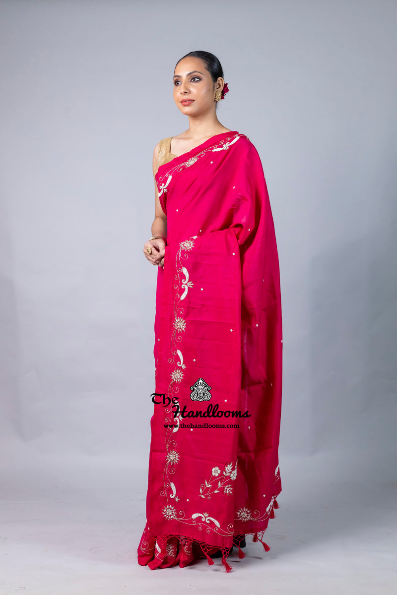 Pure Moonga Silk Handloom Banarasi Saree With Handwork