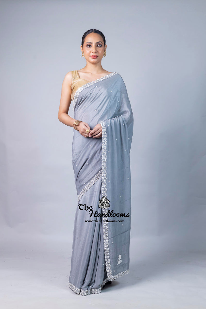 Pure Crepe Silk Handloom Banarasi Saree with Handwork