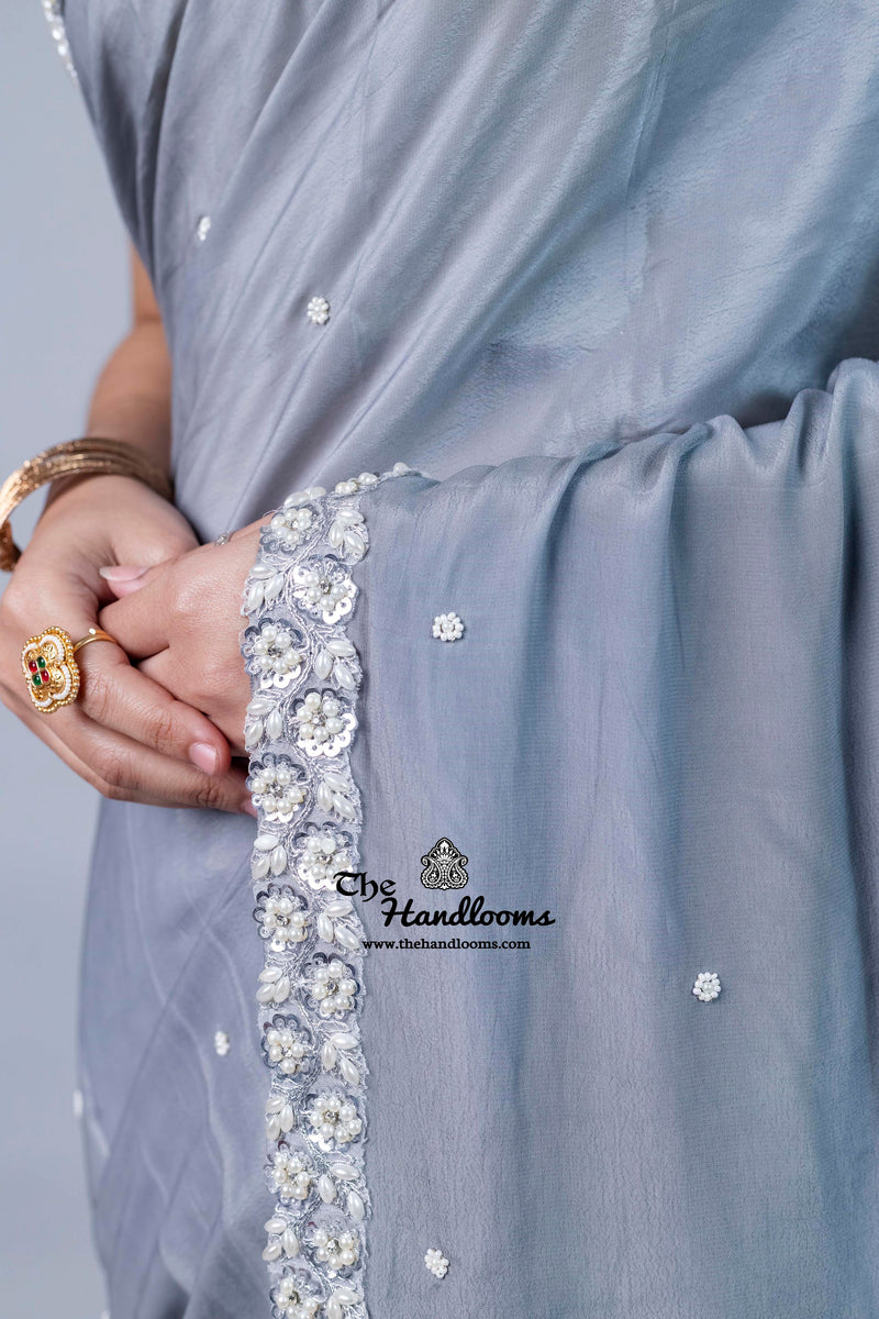 Pure Crepe Silk Handloom Banarasi Saree with Handwork