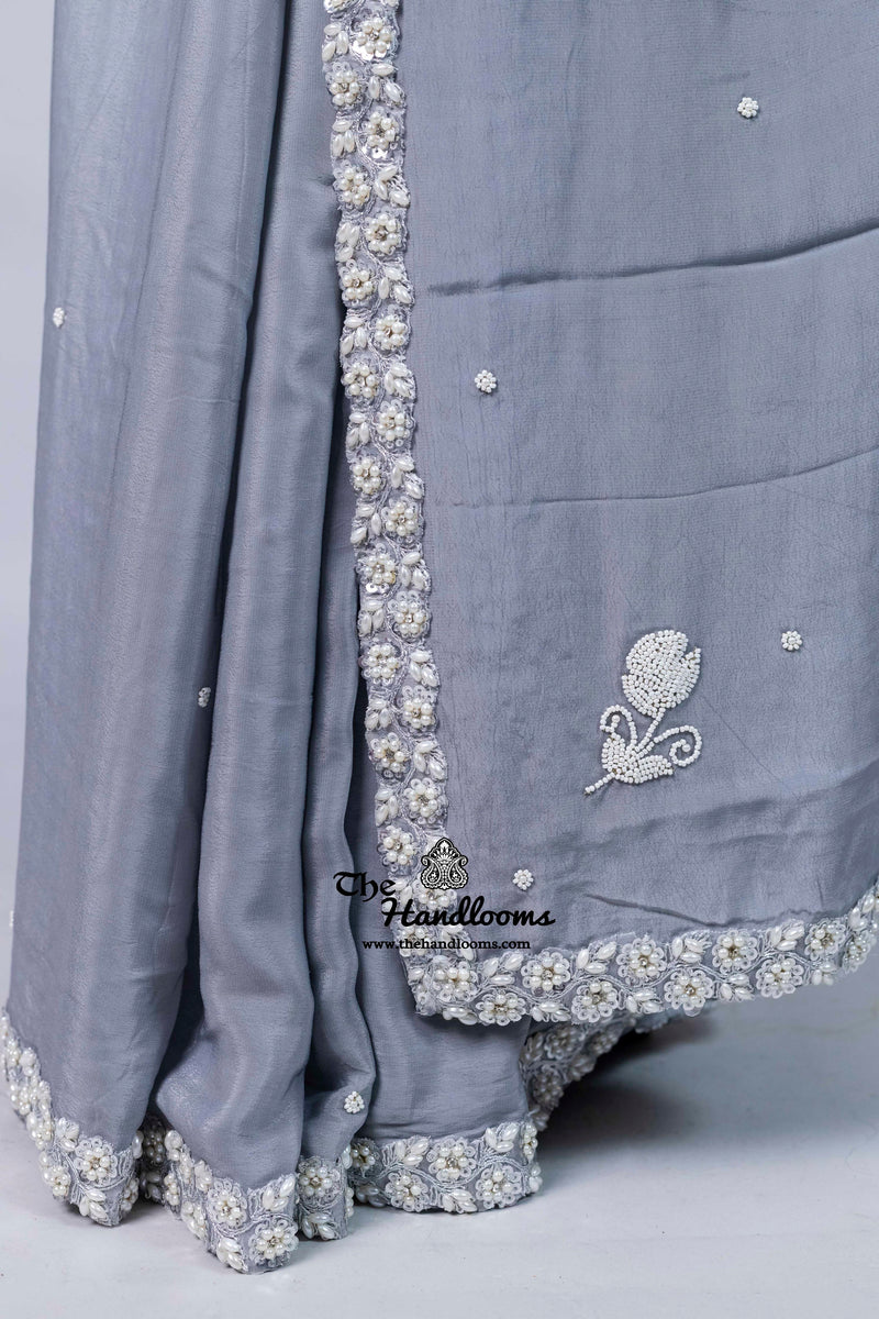 Pure Crepe Silk Handloom Banarasi Saree with Handwork