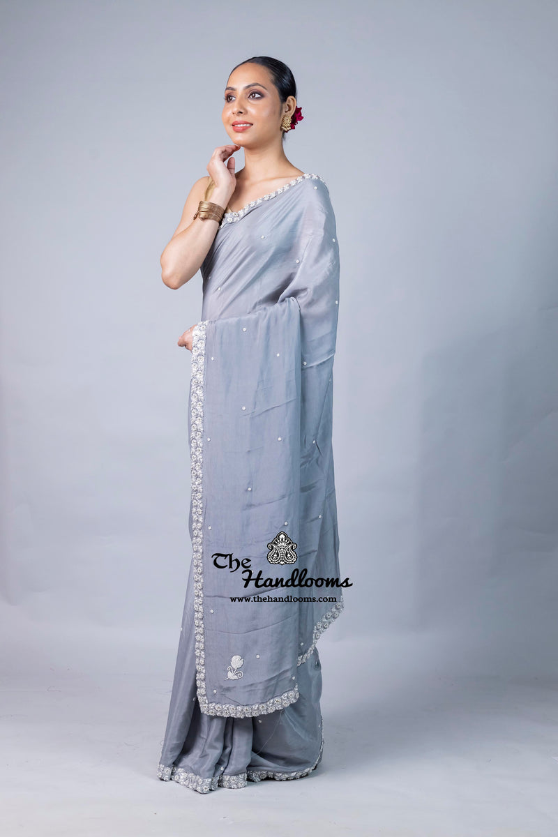 Pure Crepe Silk Handloom Banarasi Saree with Handwork