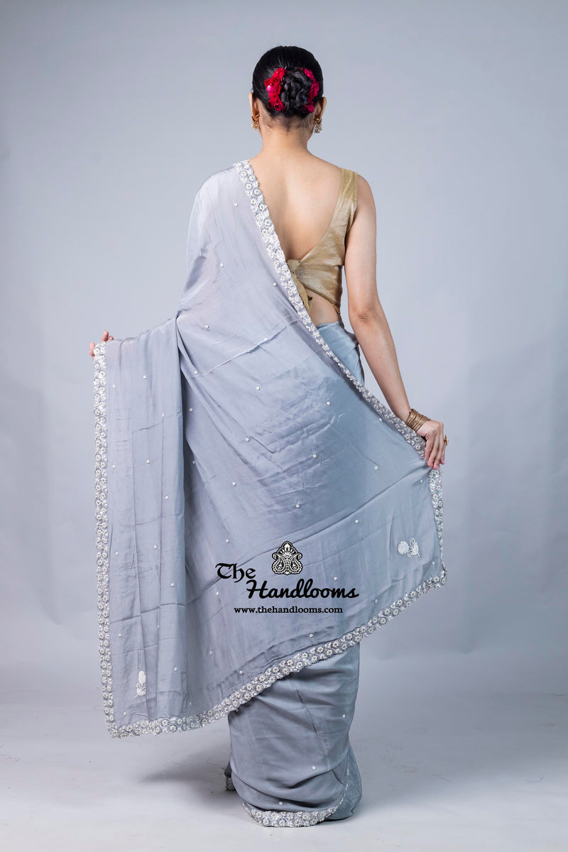 Pure Crepe Silk Handloom Banarasi Saree with Handwork