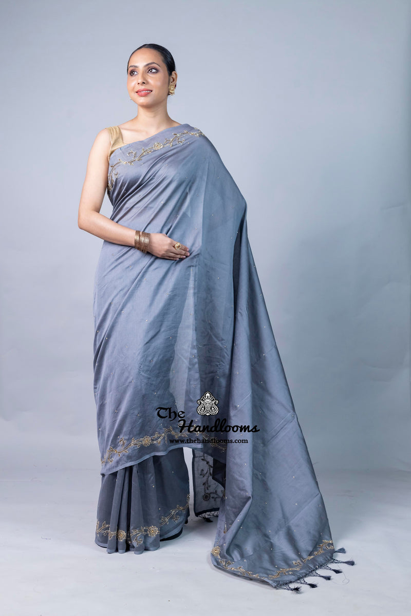 Pure Chanderi Cotton Handloom Banarasi Saree - Handwork