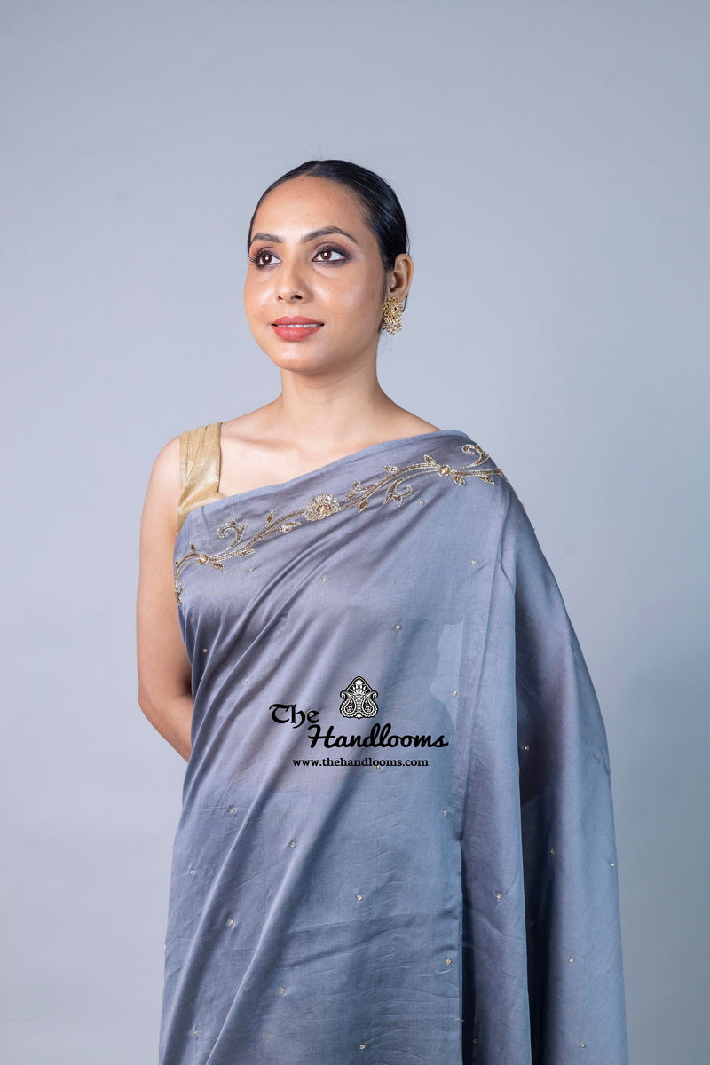 Pure Chanderi Cotton Handloom Banarasi Saree - Handwork