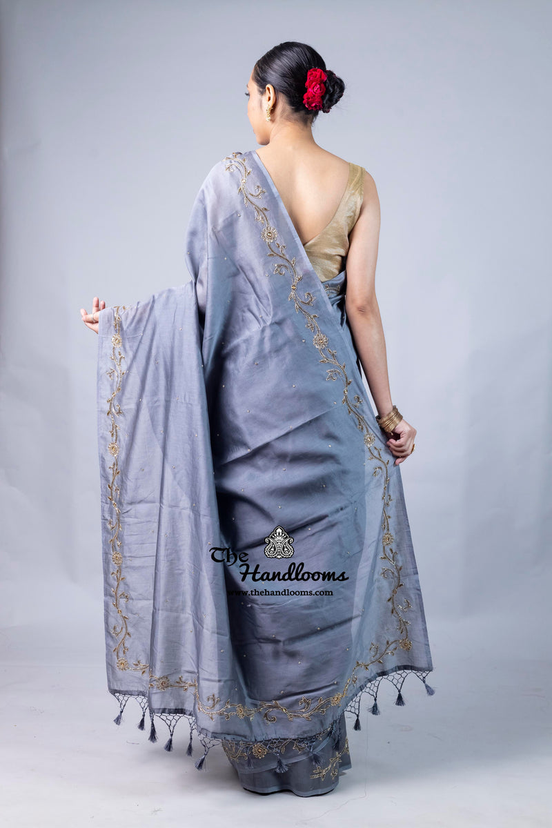 Pure Chanderi Cotton Handloom Banarasi Saree - Handwork