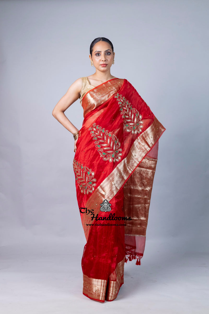 Pure Kora Tissue Handloom Banarasi Saree - Handwork