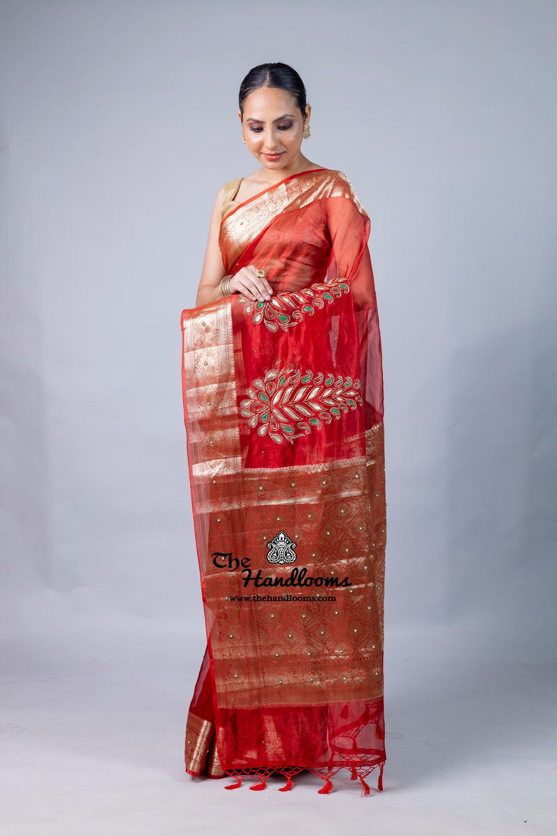 Pure Kora Tissue Handloom Banarasi Saree - Handwork