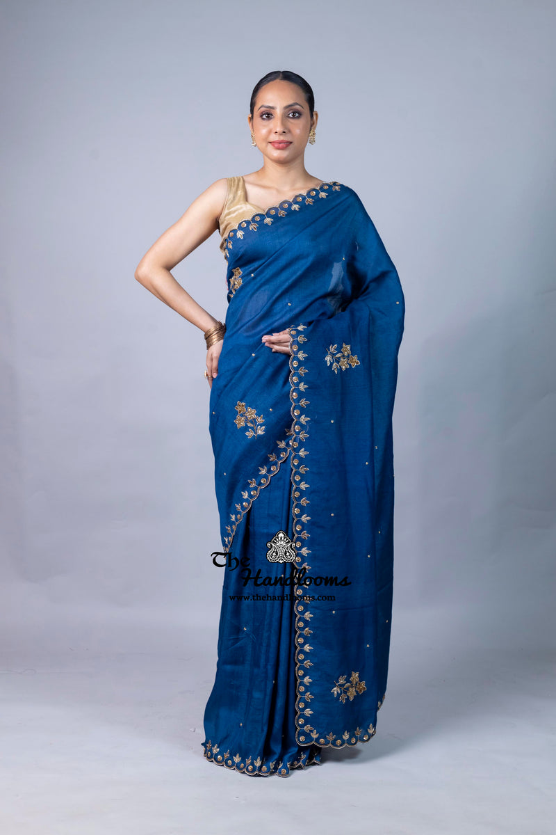 Pure Tussar Georgette Handloom Banarasi Saree With Handwork