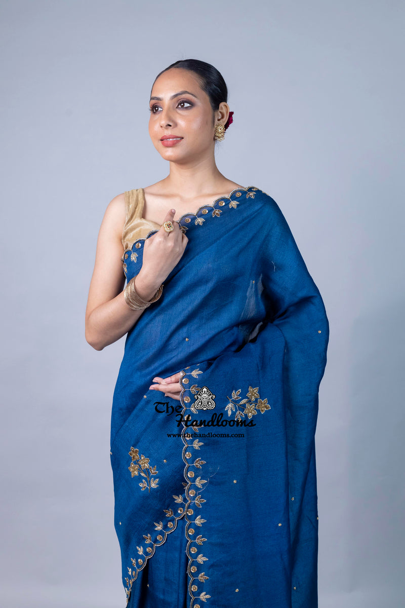 Pure Tussar Georgette Handloom Banarasi Saree With Handwork