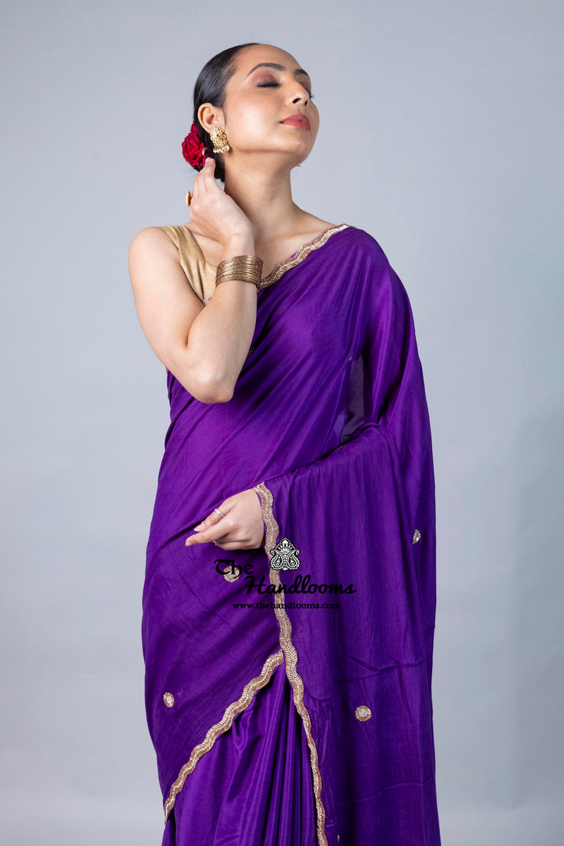 Pure Crepe Silk Handloom Banarasi Saree with Handwork