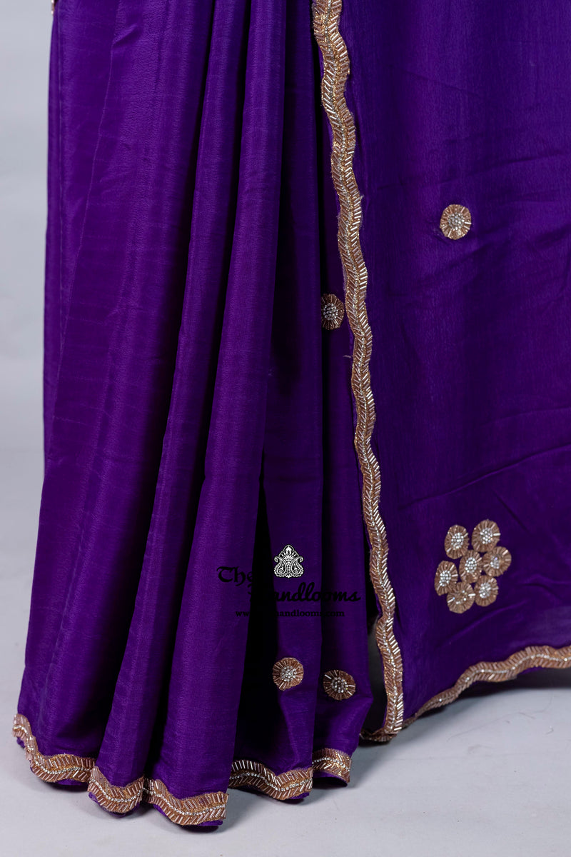 Pure Crepe Silk Handloom Banarasi Saree with Handwork