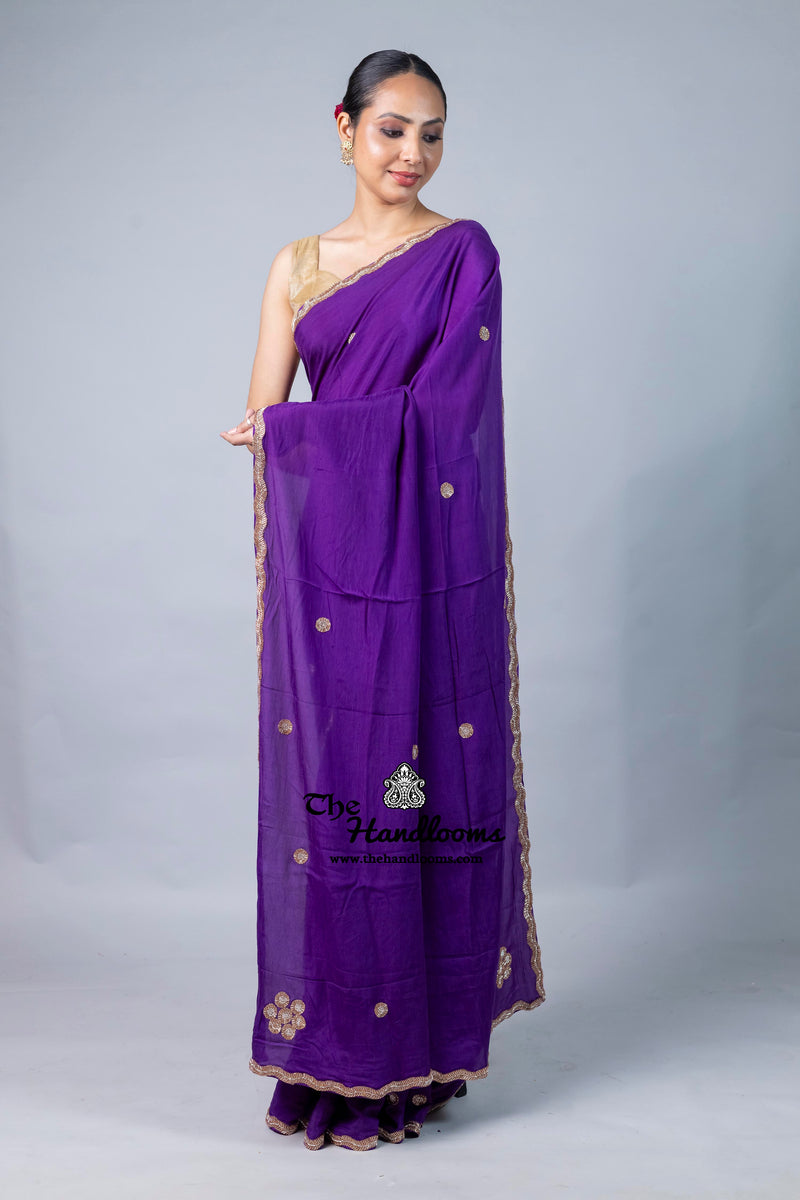 Pure Crepe Silk Handloom Banarasi Saree with Handwork