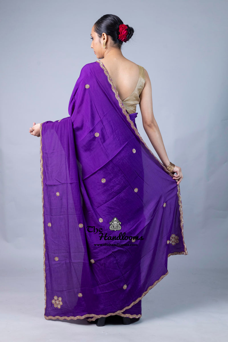 Pure Crepe Silk Handloom Banarasi Saree with Handwork