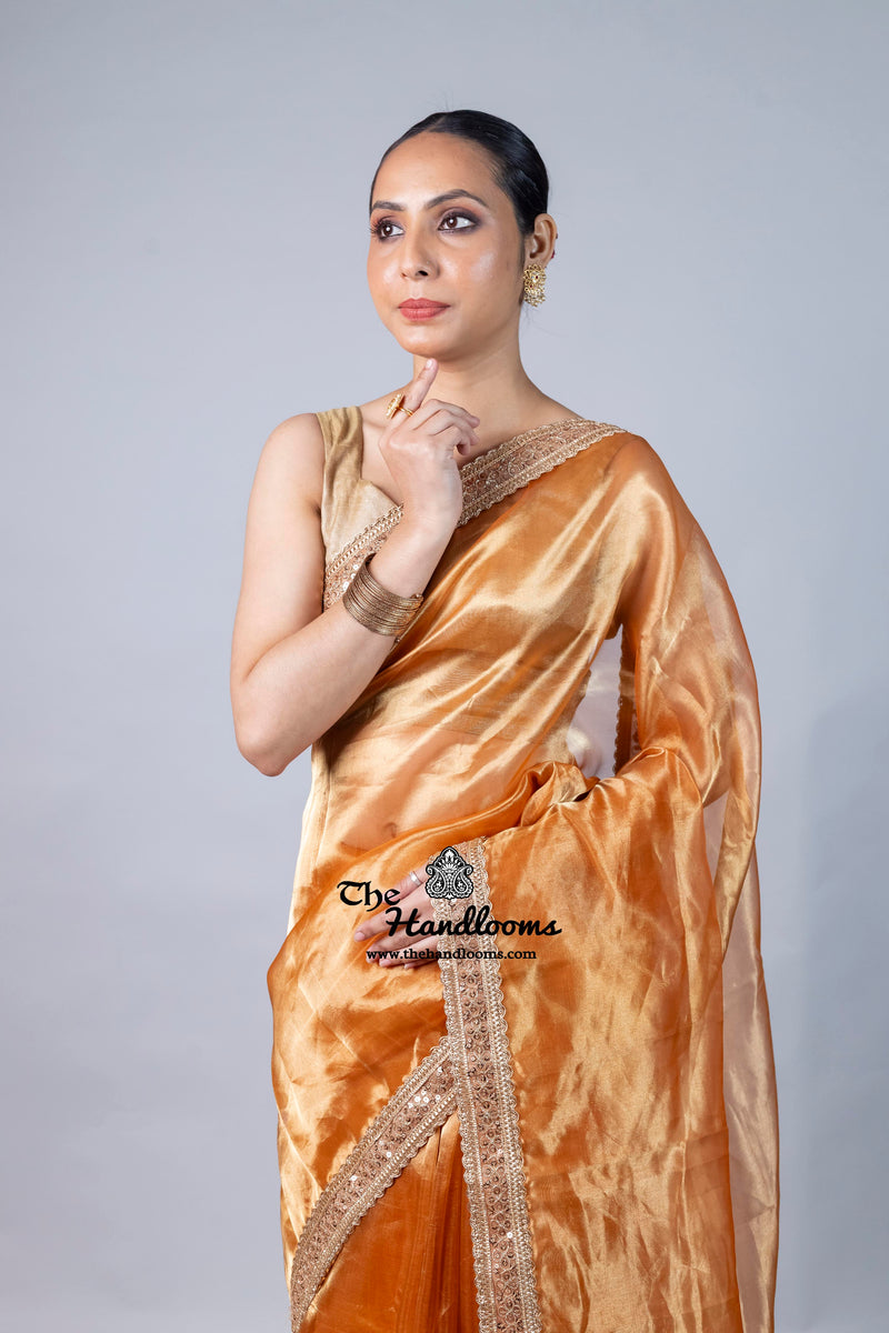 Pure Kora Tissue Handloom Banarasi Saree With Lace