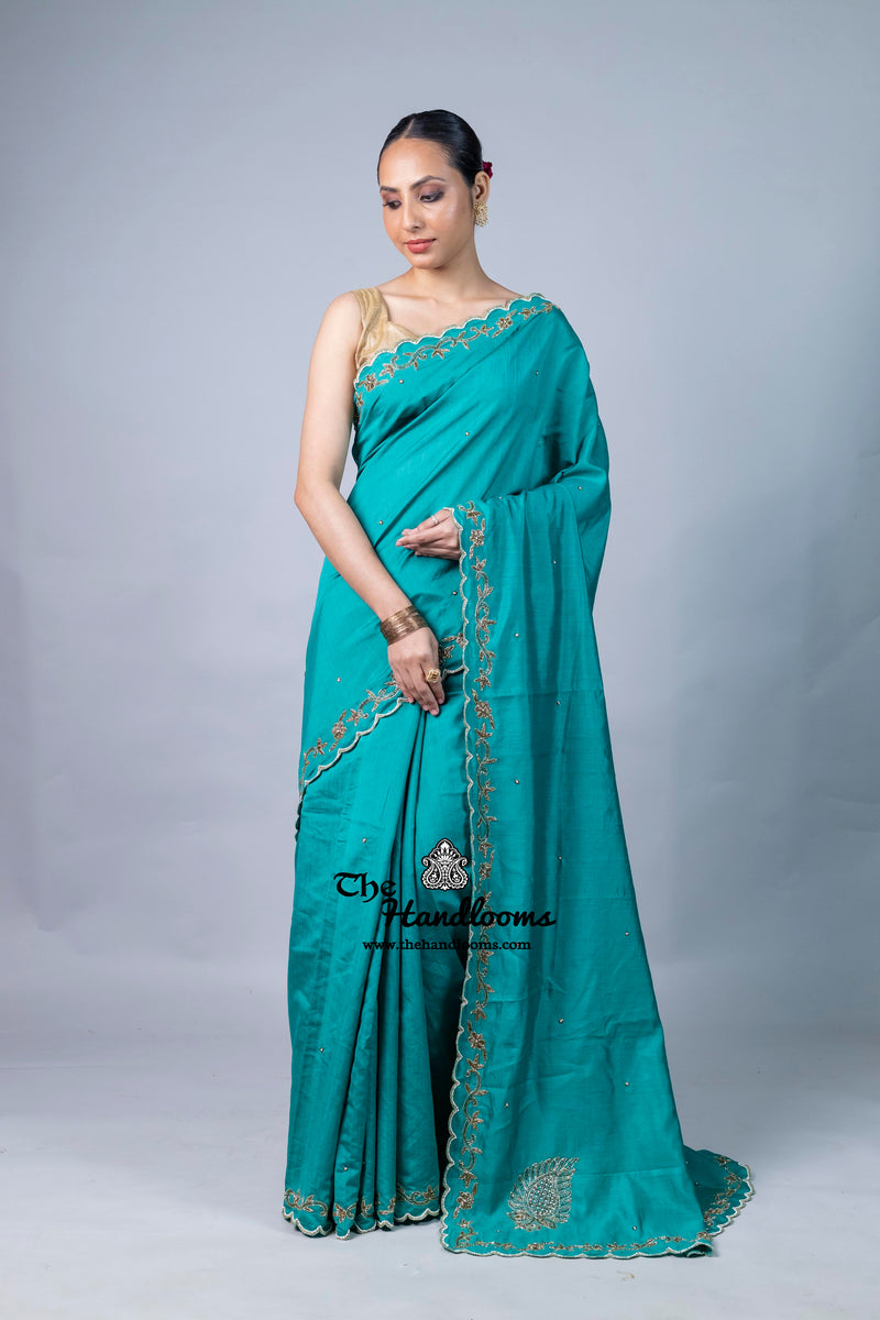 Pure Moonga Silk Handloom Banarasi Saree With Handwork