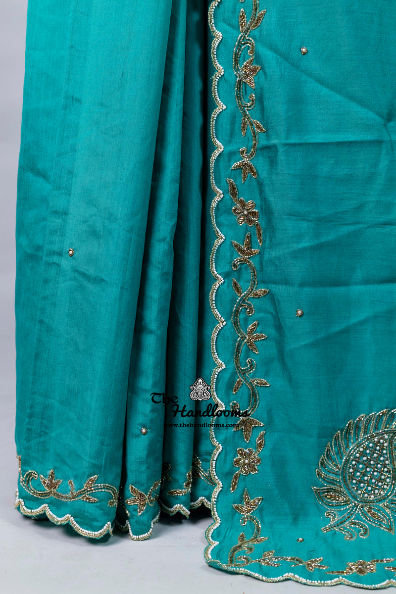 Pure Moonga Silk Handloom Banarasi Saree With Handwork