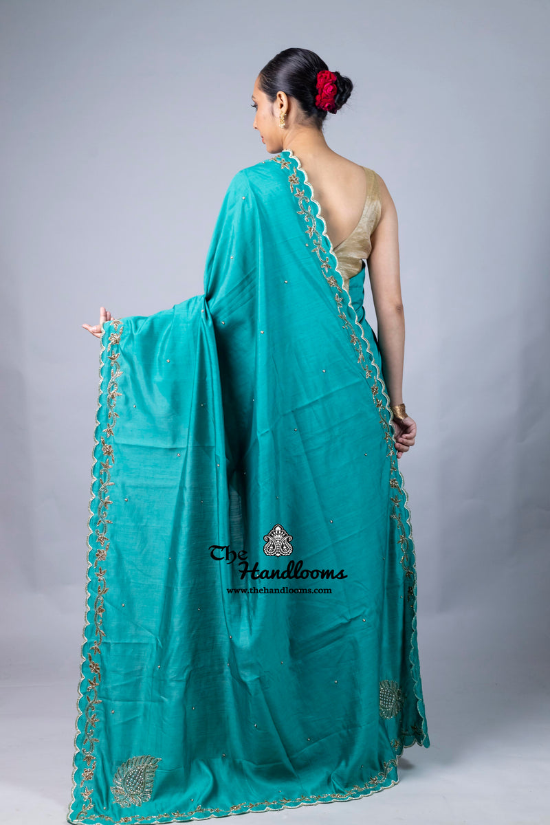 Pure Moonga Silk Handloom Banarasi Saree With Handwork