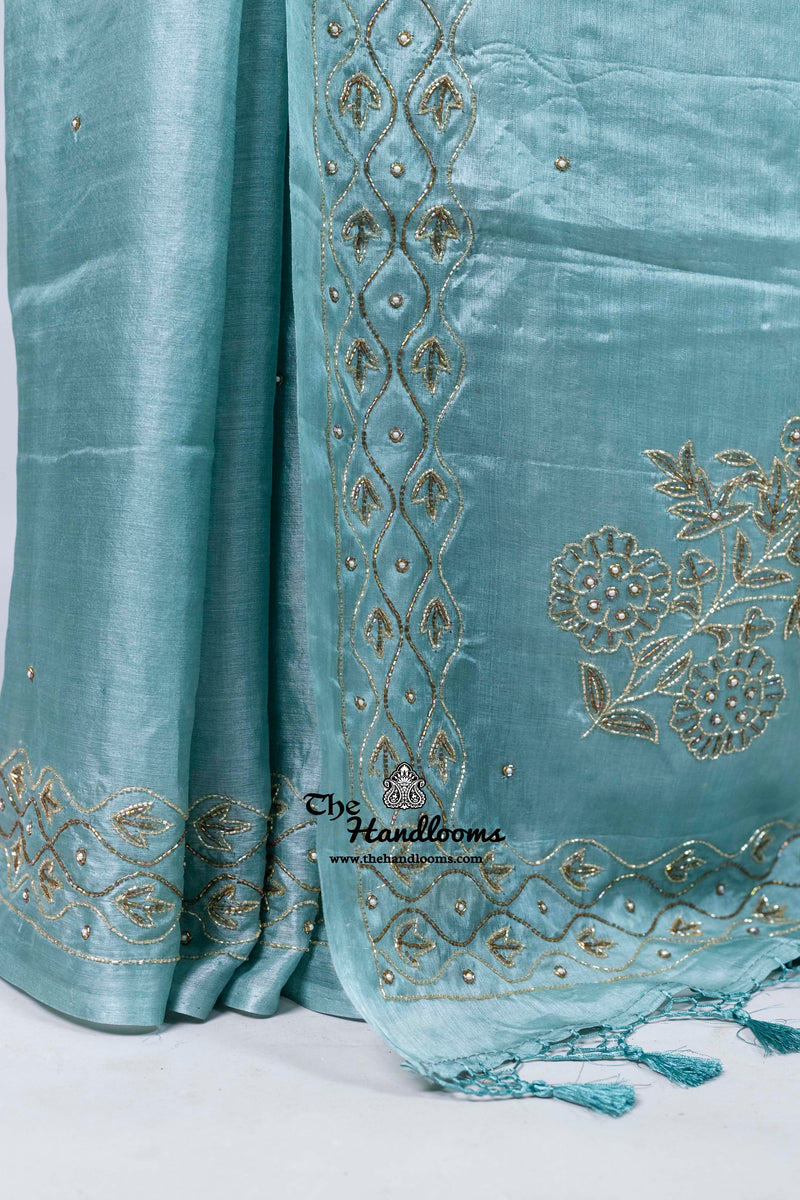 Pure Tussar Silk Handloom Banarasi Saree With Handwork