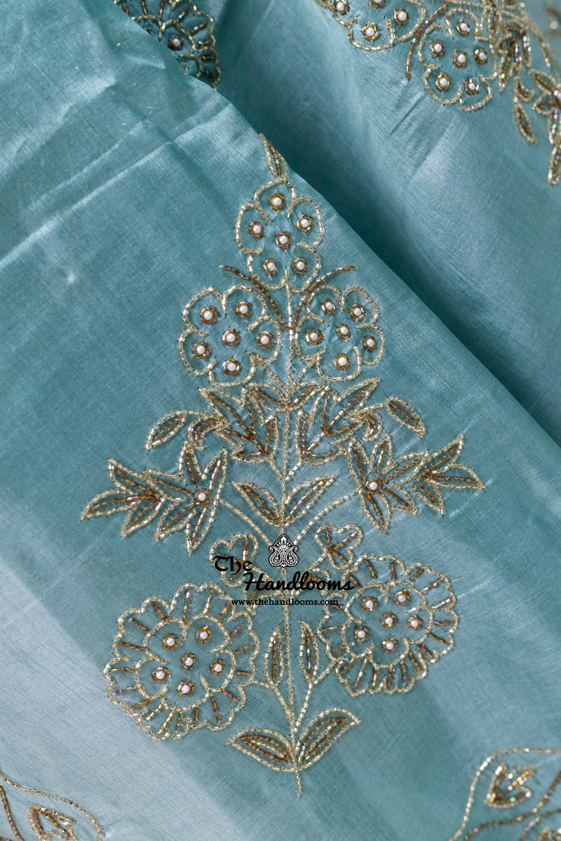 Pure Tussar Silk Handloom Banarasi Saree With Handwork