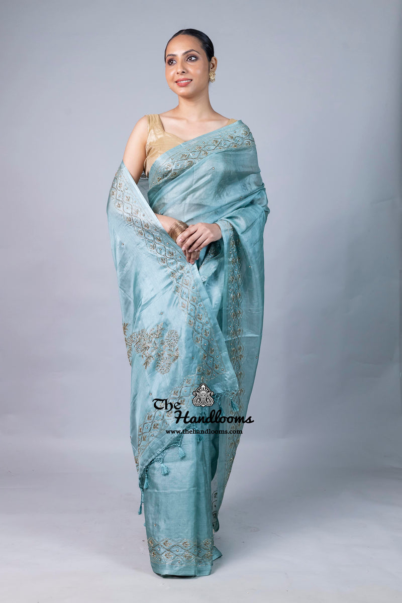 Pure Tussar Silk Handloom Banarasi Saree With Handwork