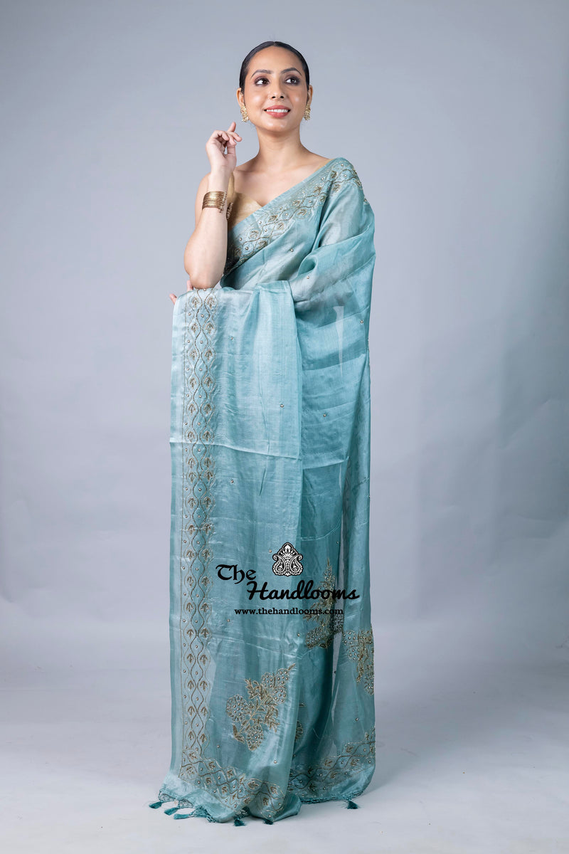 Pure Tussar Silk Handloom Banarasi Saree With Handwork