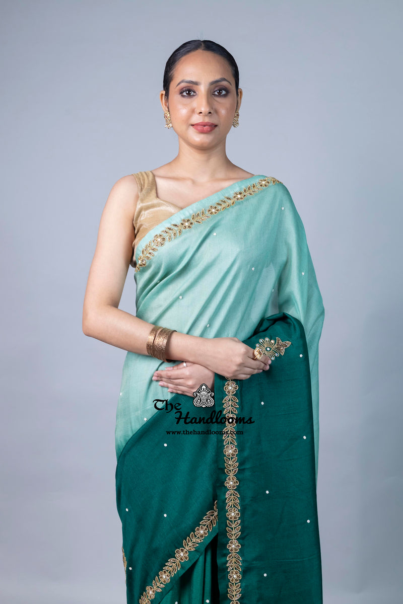 Pure Tussar Georgette Handloom Banarasi Saree With Handwork