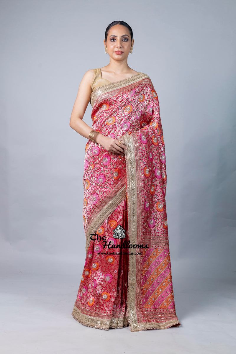 Nita Ambani Pure Katan Silk Banarasi Handloom Saree - Tanchui Brocade With Zardosi Handwork
