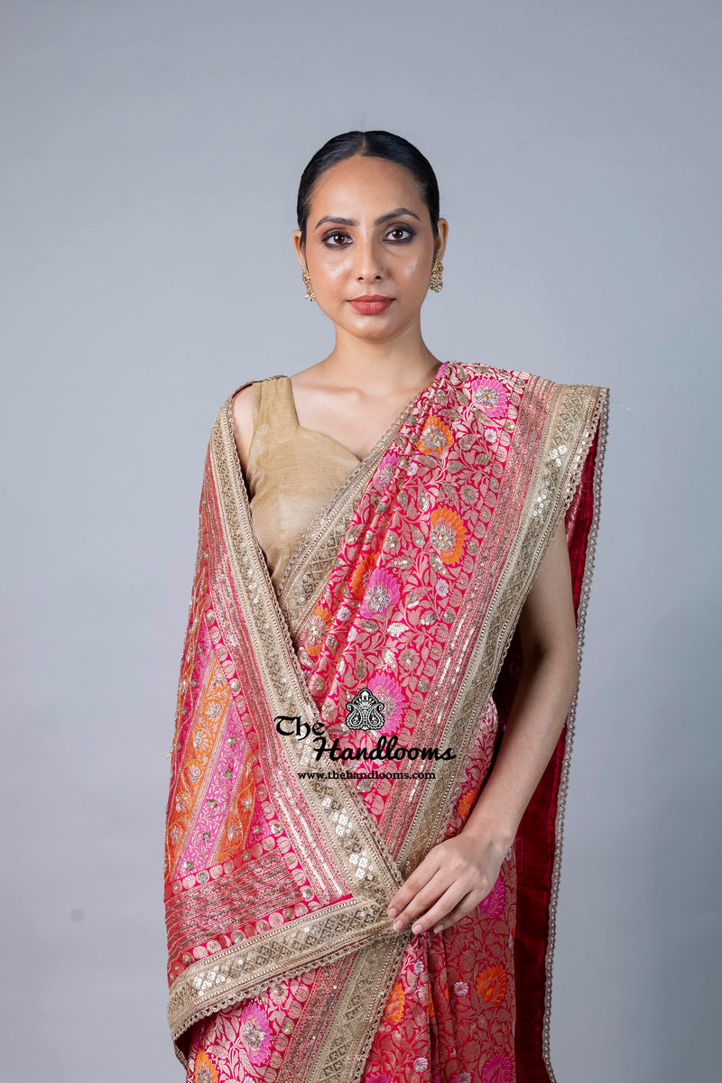 Nita Ambani Pure Katan Silk Banarasi Handloom Saree - Tanchui Brocade With Zardosi Handwork