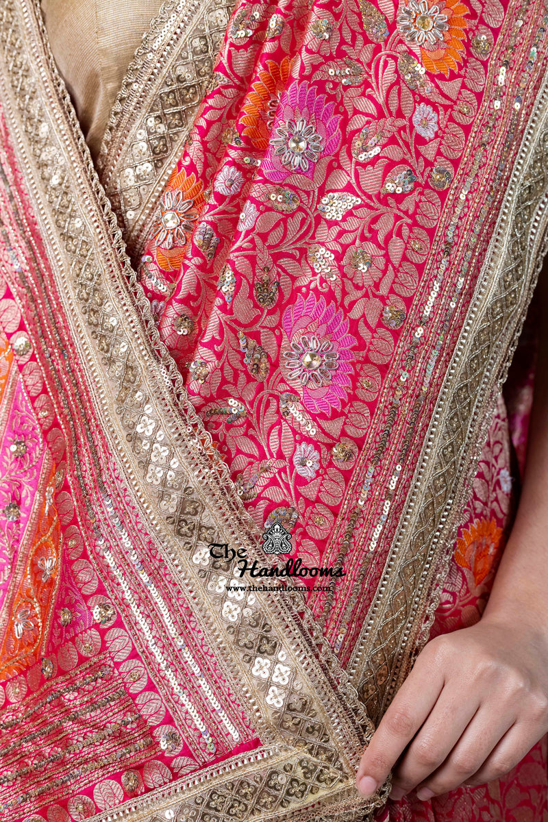 Nita Ambani Pure Katan Silk Banarasi Handloom Saree - Tanchui Brocade With Zardosi Handwork