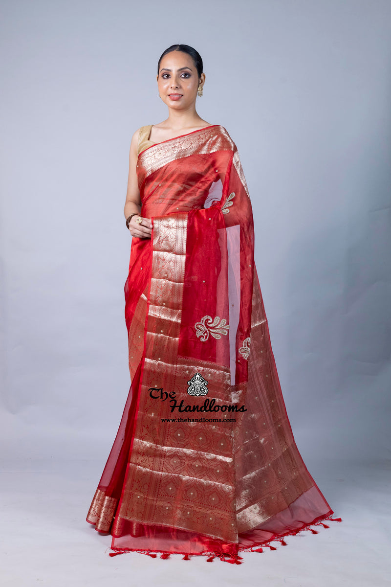 Pure Kora Tissue Handloom Banarasi Saree - Handwork