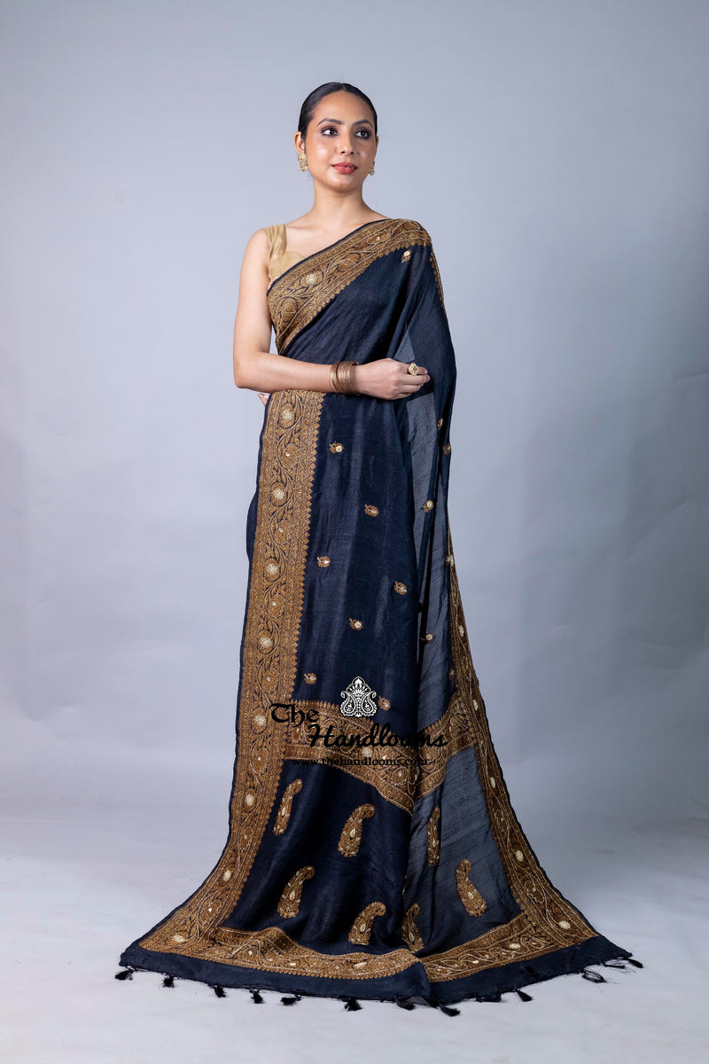 Pure Tussar Georgette Handloom Banarasi Saree with Handwork: Gota Patti, Zardozi, Diamond Chain, Katdana, and Abla Detailing