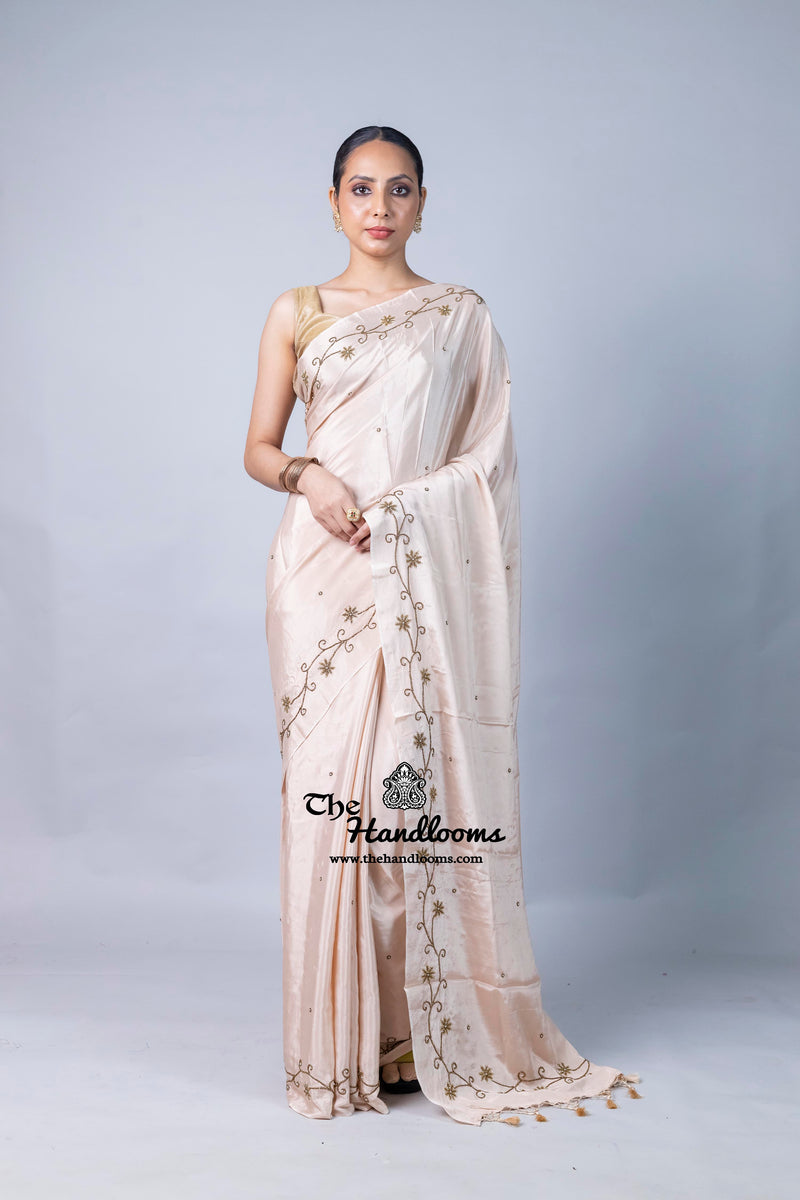 Pure Crepe Silk Handloom Banarasi Saree with Handwork