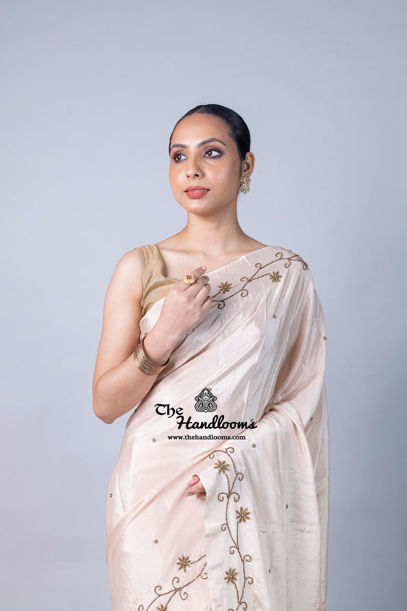 Pure Crepe Silk Handloom Banarasi Saree with Handwork