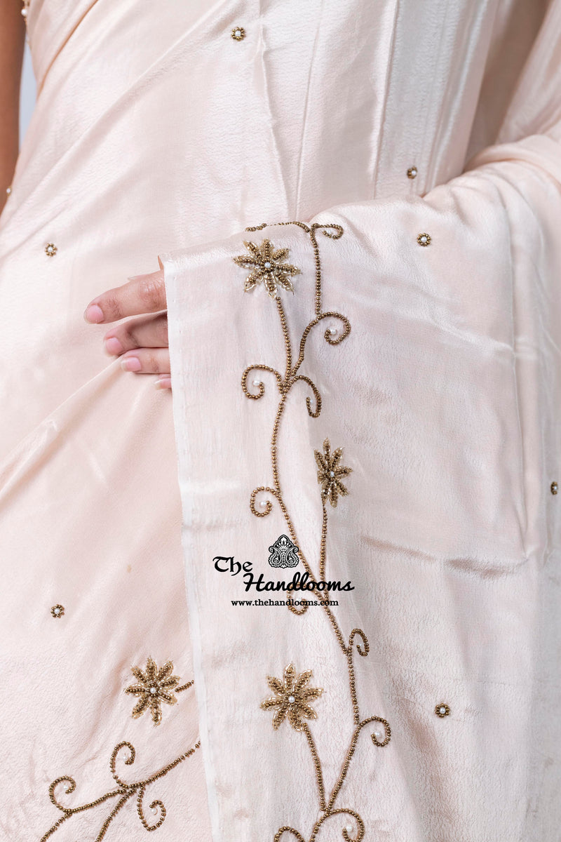 Pure Crepe Silk Handloom Banarasi Saree with Handwork