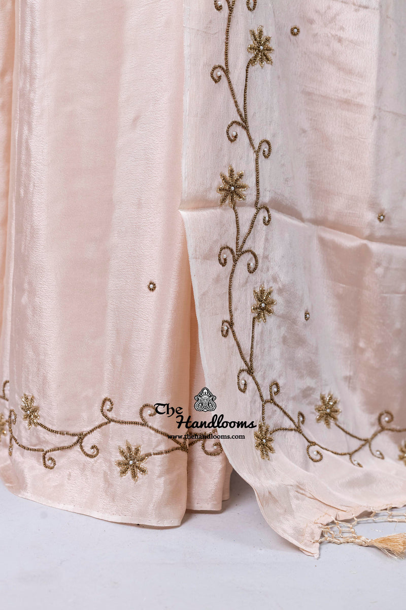 Pure Crepe Silk Handloom Banarasi Saree with Handwork