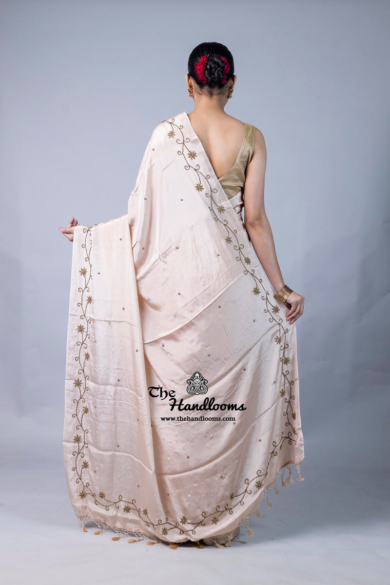 Pure Crepe Silk Handloom Banarasi Saree with Handwork