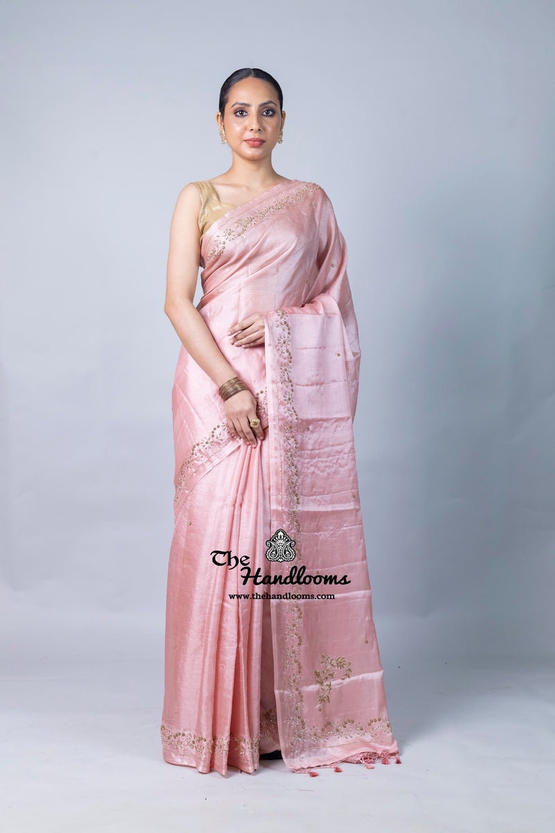 Pure Tussar Silk Handloom Banarasi Saree With Handwork