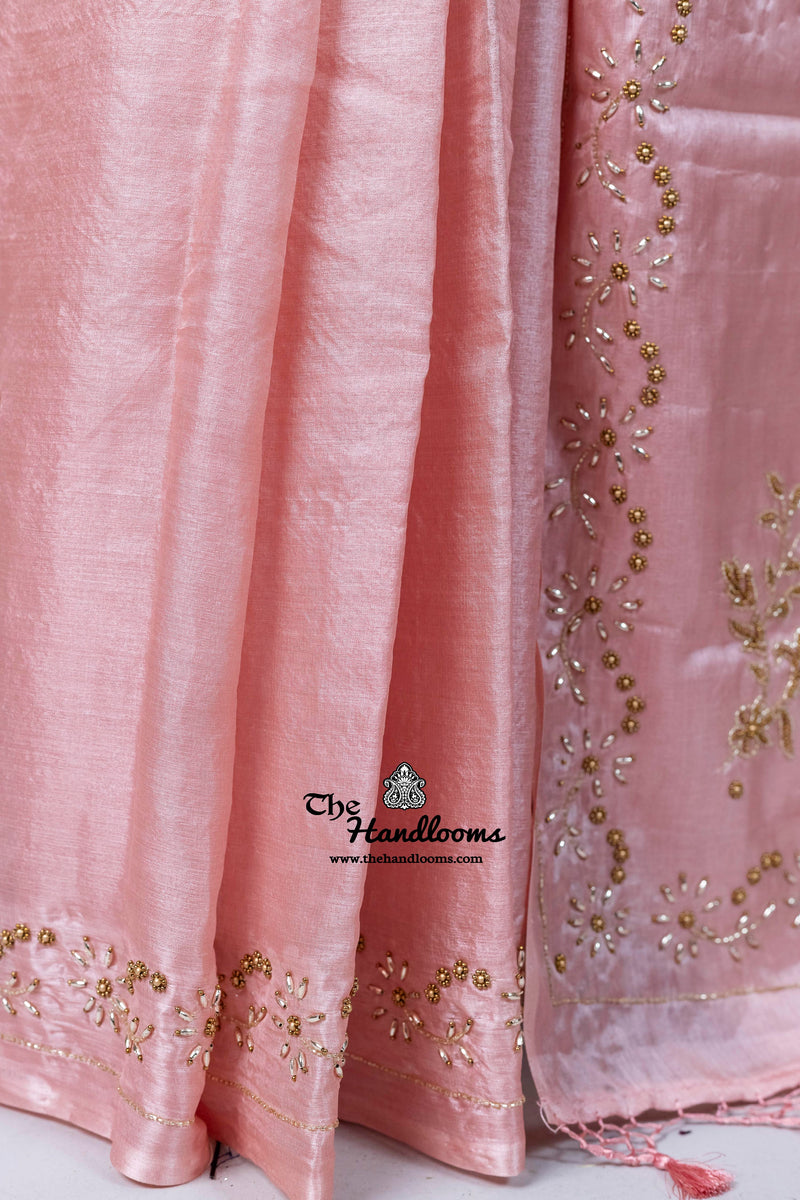 Pure Tussar Silk Handloom Banarasi Saree With Handwork