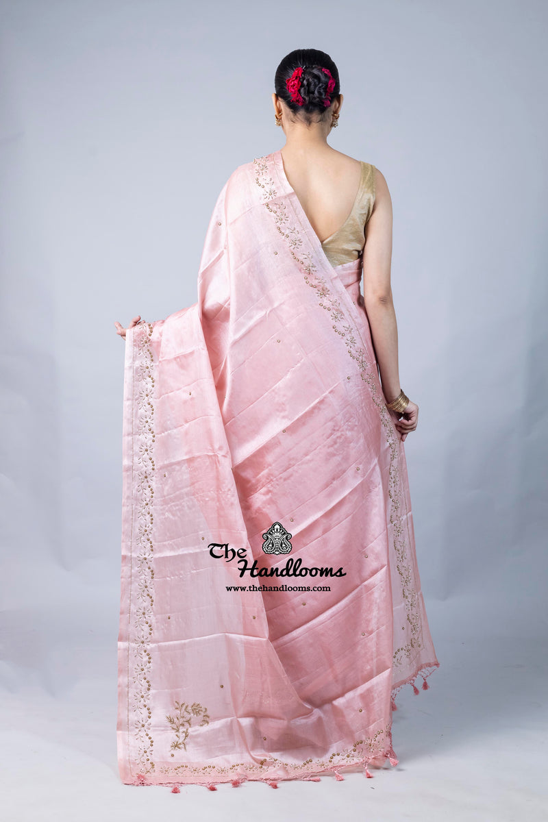 Pure Tussar Silk Handloom Banarasi Saree With Handwork