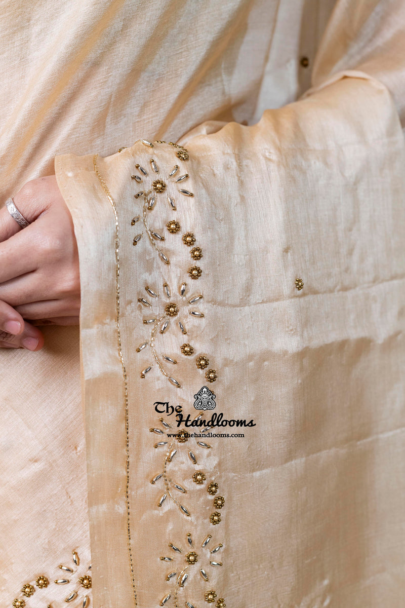 Pure Tussar Silk Handloom Banarasi Saree With Handwork