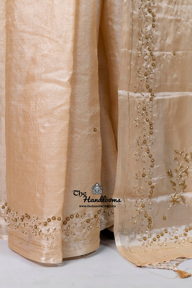 Pure Tussar Silk Handloom Banarasi Saree With Handwork