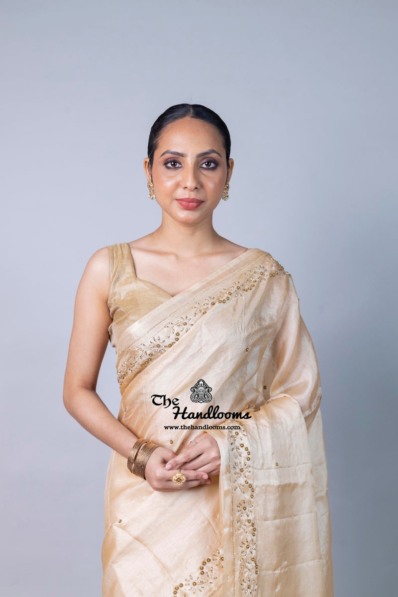 Pure Tussar Silk Handloom Banarasi Saree With Handwork