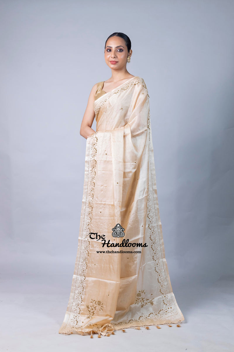 Pure Tussar Silk Handloom Banarasi Saree With Handwork