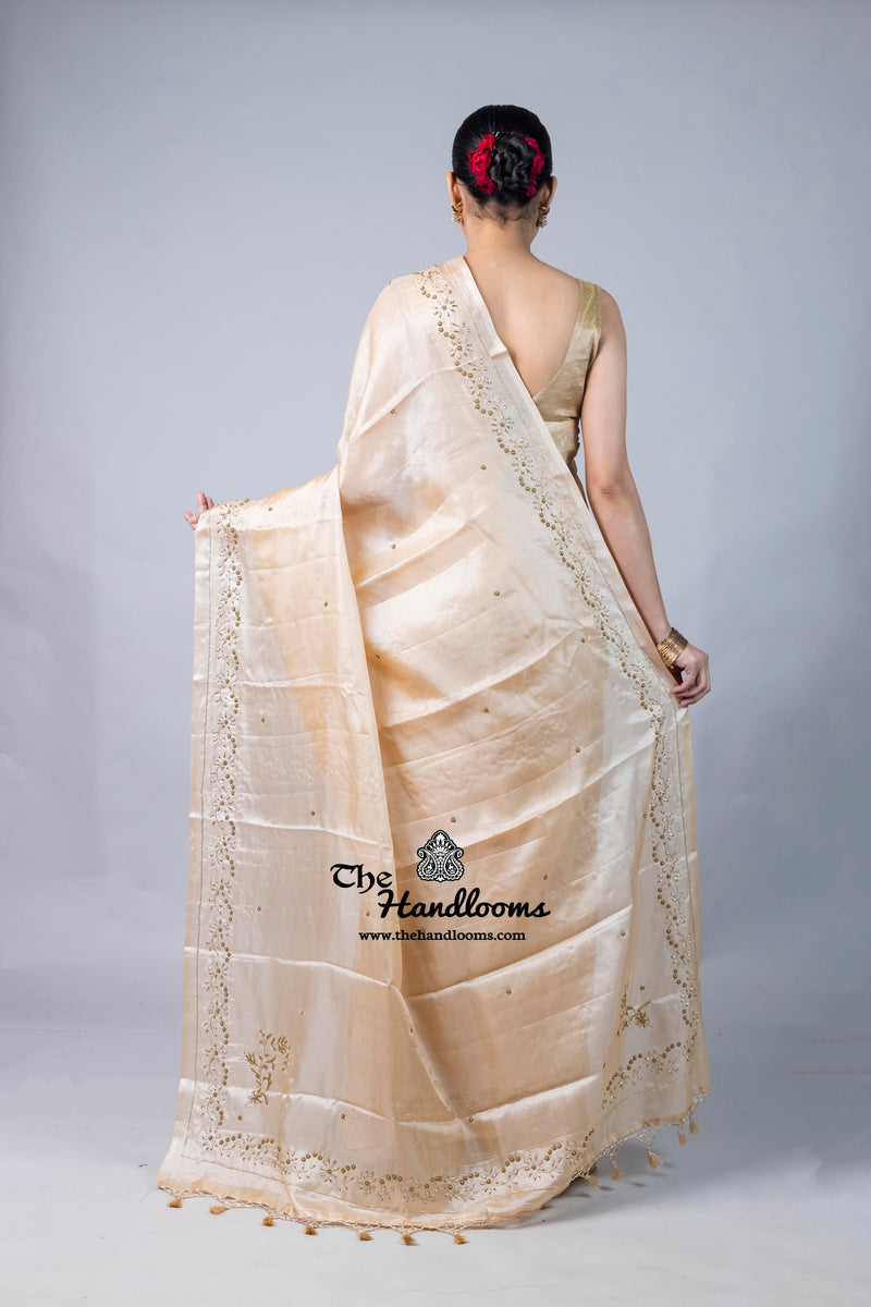 Pure Tussar Silk Handloom Banarasi Saree With Handwork
