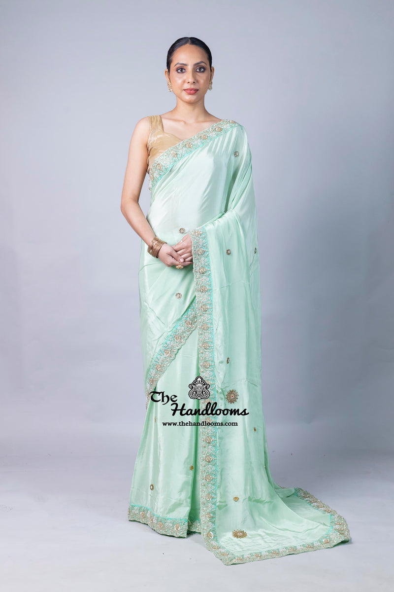 Pure Crepe Silk Handloom Banarasi Saree with Handwork