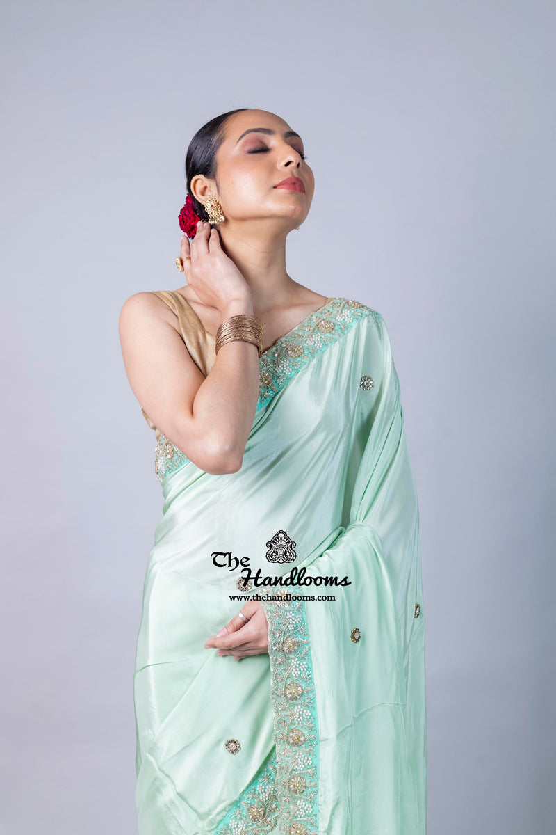 Pure Crepe Silk Handloom Banarasi Saree with Handwork