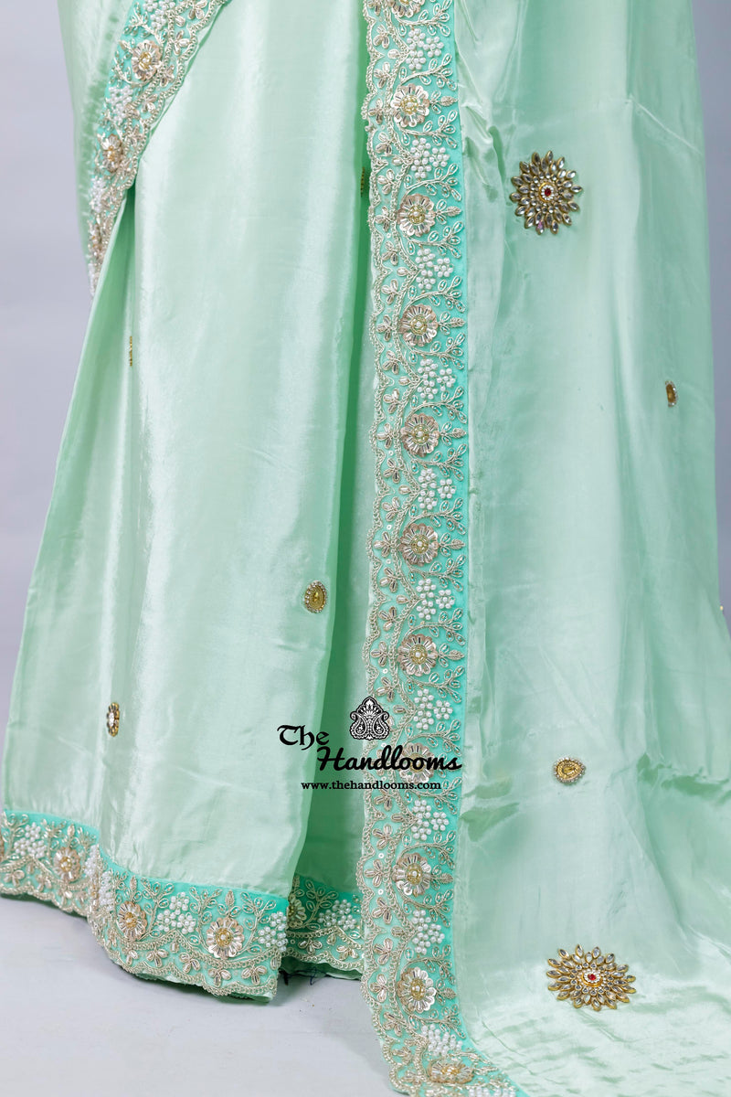 Pure Crepe Silk Handloom Banarasi Saree with Handwork