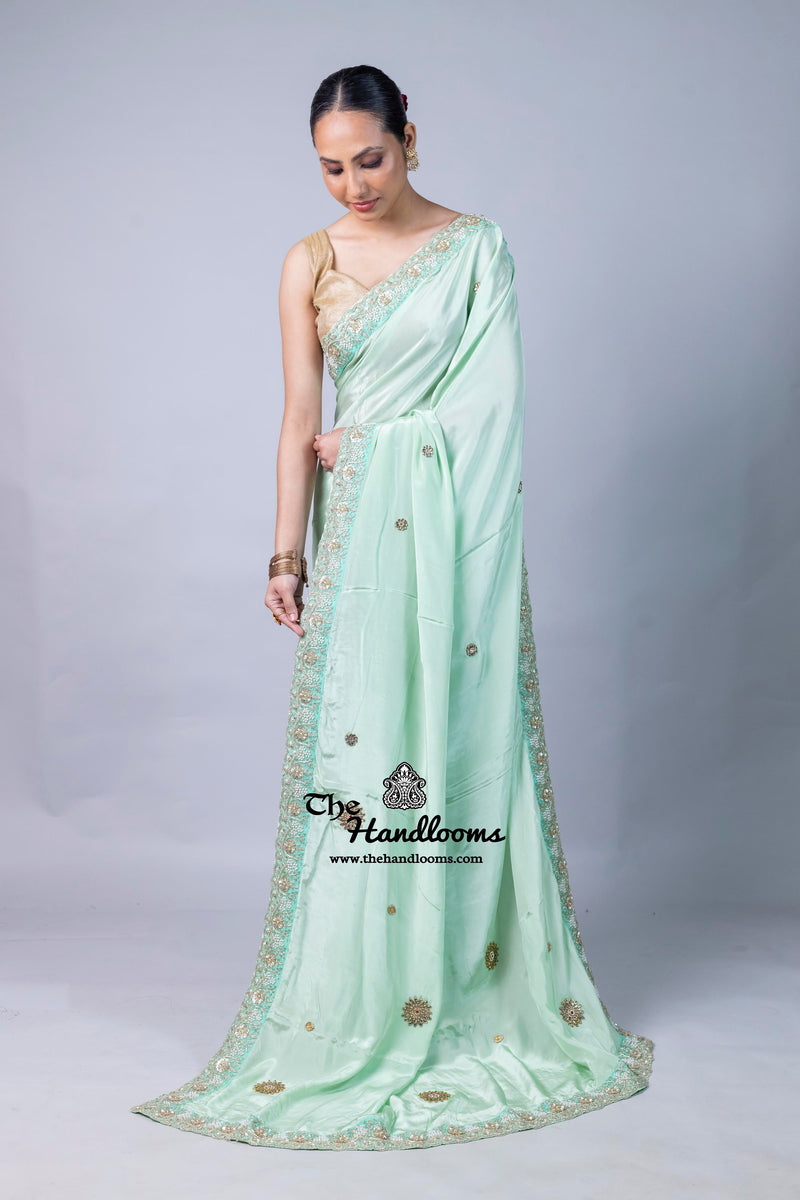 Pure Crepe Silk Handloom Banarasi Saree with Handwork