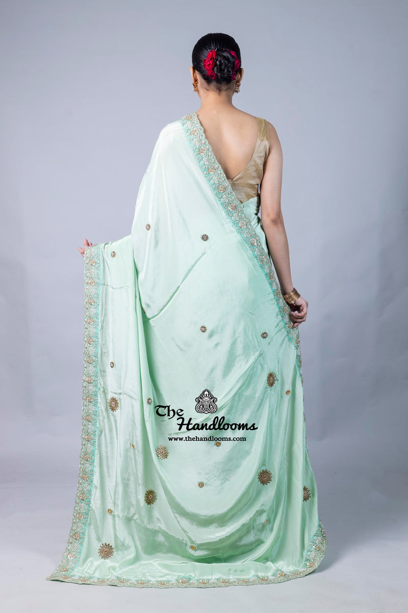 Pure Crepe Silk Handloom Banarasi Saree with Handwork