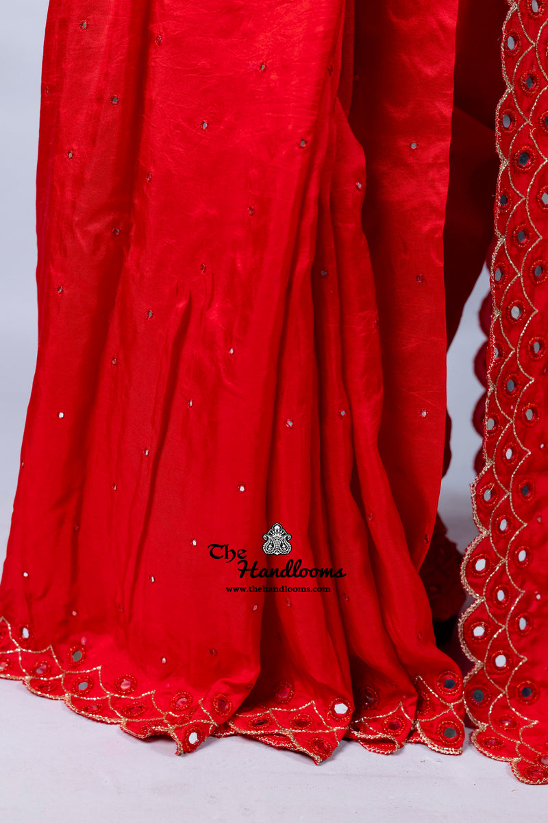 Pure katan Silk Handloom Banarasi Saree with Handwork: Zardozi, Diamond Chain, Katdana, and Abla Detailing